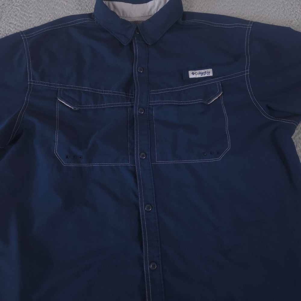 Columbia Shirt Mens XL Blue Low Drag Offshore PFG Vented Short Sleeve Polyester